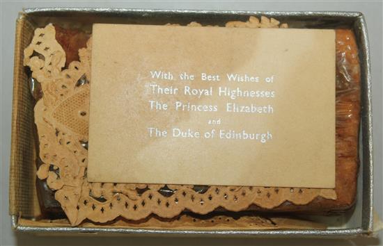 A slice of cake from the marriage of The Princess Elizabeth and the Duke of Edinburgh, 20.11.47,